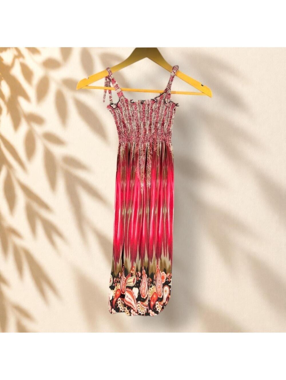 WinWin Sundress Women 7-10 Junior Pink Paisley Long Sleeveless Square Neck